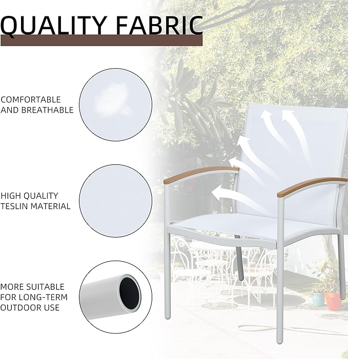 Shintenchi 3 Pieces Outdoor Patio Bistro Sets, Textilene Fabric Small Patio Furniture Set, Front Porch Chairs Conversation Set with Table for Lawn, Garden, Balcony, Poolside (White)