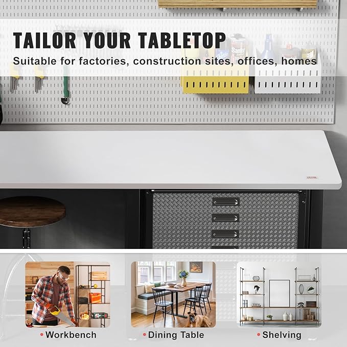VEVOR One-Piece Particle Board Desktop Universal Tabletop, 55" D x 28" W x 1" H, White