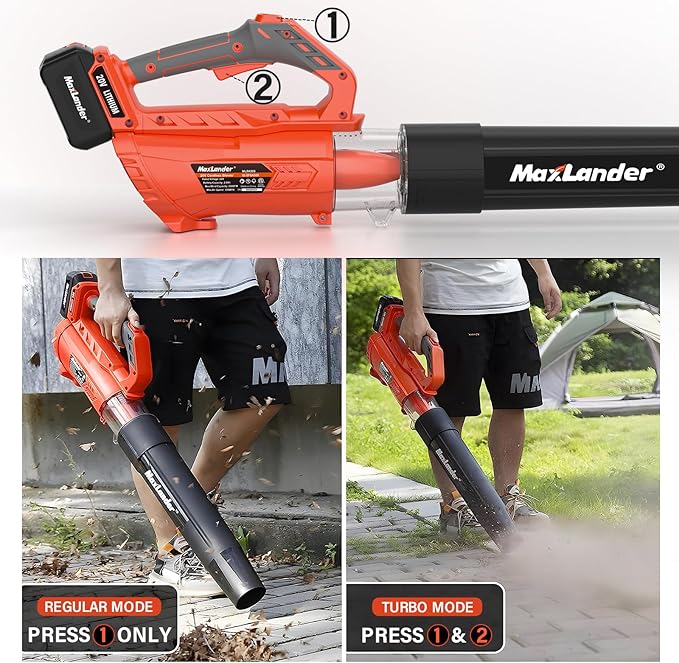 MAXLANDER Leaf Blower Cordless - 20V Electric Cordless Leaf Blower with Battery and Charger, 4.0Ah Battery Powered Leaf Blowers with 2 Speed Mode for Lawn Care, Blowing Leaves