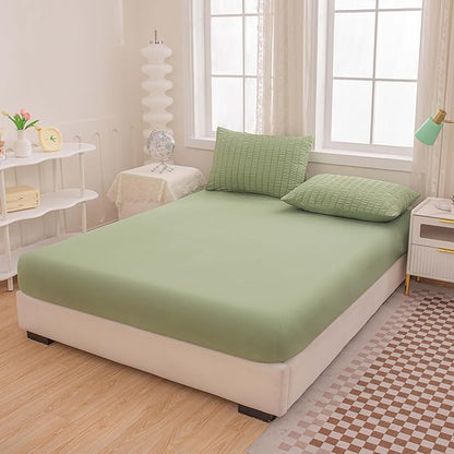5 Pcs Sage Green Comforter Sets Queen Size for Girls Women Kids, Boho Light Green Bedding Set Queen Size,Soft Lightweight Microfiber Bed Set for All Season