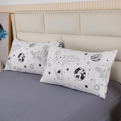 MAG 3Pcs Out Space Bedding Comforter Set, White Galaxy Comforter Set,for Toddlers Kids,Boys Teens and Girls,Super Soft Microfiber (1 Comforter + 2 Pillowcases) (Space, Queen)