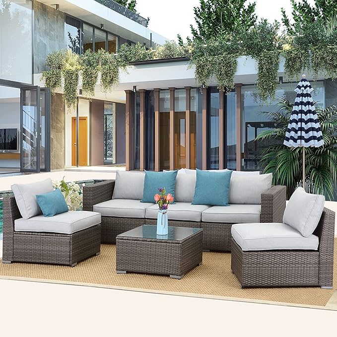 ClawsCover 12 Pack Outdoor Seat and Back Cushions Replacement Covers Fit for 6Pieces 5-Seater Wicker Rattan Patio Furniture Conversation Set Sectional Couch Chairs,Grey-Include Cover Only