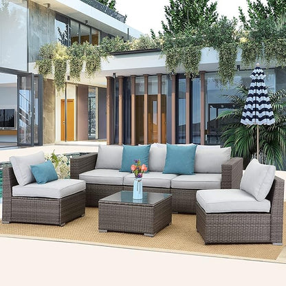 ClawsCover 12 Pack Outdoor Seat and Back Cushions Replacement Covers Fit for 6Pieces 5-Seater Wicker Rattan Patio Furniture Conversation Set Sectional Couch Chairs,Grey-Include Cover Only