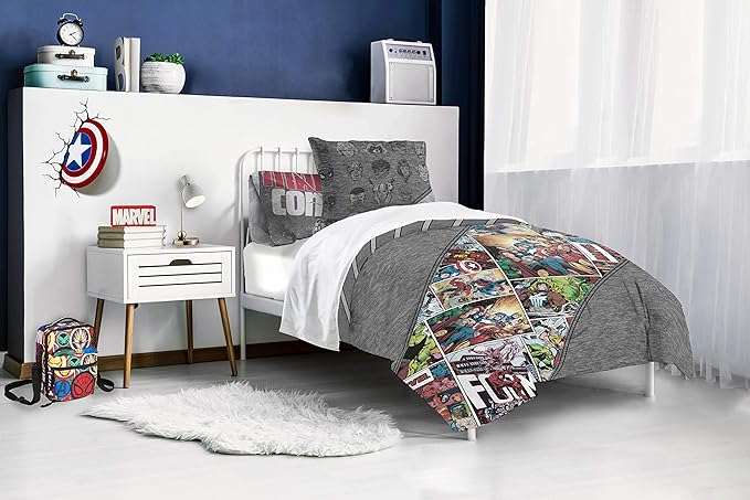 Jay Franco Marvel Comics 80th Anniversary Twin Comforter & Sham Set - Super Soft Kids Reversible Bedding - Fade Resistant Microfiber (Official Marvel Product)