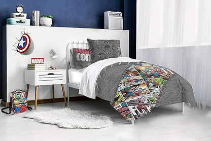 Jay Franco Marvel Comics 80th Anniversary Twin Comforter & Sham Set - Super Soft Kids Reversible Bedding - Fade Resistant Microfiber (Official Marvel Product)