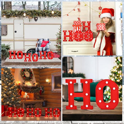 VIHOSE Christmas LED Letter Lights Sign Table Decoration Christmas Light up Letters Battery Powered Letter for Home Bar Christmas Party Bedroom Tabletop Decoration Gift(Ho Ho Ho)