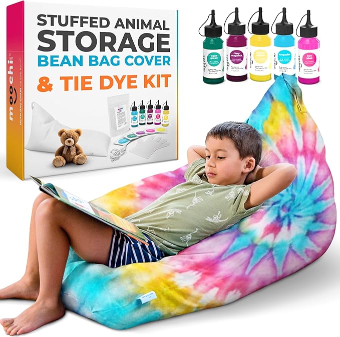 Stuffed Animal Storage - Tie Dye Stuffed Animal Bean Bag Storage Kit, Plushies Storage, Extra Large Stuffed Animal Storage, Empty Bean Bag Chair For Stuffed Animals, Stuffed Animal Holder