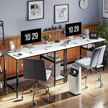 CubiCubi Computer Home Office Desk, 63 Inch Desk Study Writing Table with Storage Shelves, Modern Simple PC Desk with Splice Board,White Finish