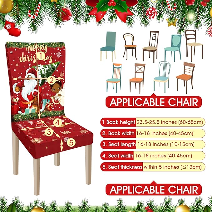 Ganeen 6 Pcs Christmas Chair Covers Merry Christmas Chair Back Cover Stretch Christmas Seat Cover Washable Xmas Dining Chair Protector Slipcover for Dining Room Kitchen Holiday Party (African Style)
