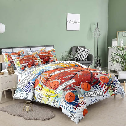 Tailor Shop Basketball Comforter Sets,Kids Twin Bedding Size,Basketball Bedding Sets for Boys Teens,Sport Comforter Sets with 1 Comforter 2 Pillowcases…………