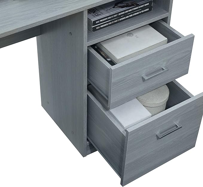 Techni Mobili Functional L-Shaped Computer Desk with storage, L is ⁠59.5" wide x 59.5" Long, Grey