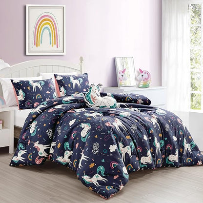 for Kids Unicorn Magic 4-Piece Comforter Set - Beautiful Motif Design Bedding Set with Embrodery Print