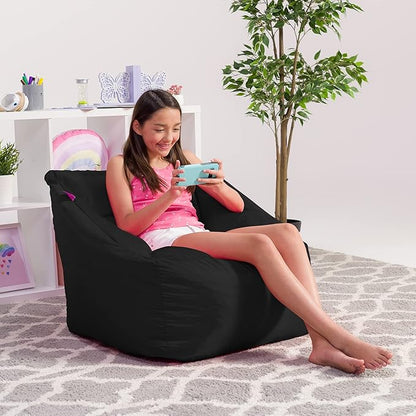 Posh Creations Structured Comfy Seat for Playrooms and Bedrooms, Large Bean Bag Chair, Coronado Chair, Black