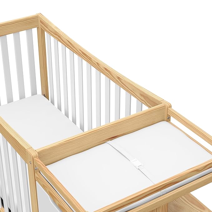 Graco Remi 4-In-1 Convertible Crib & Changer With Drawer (White & Natural) – GREENGUARD Gold Certified, Crib And Changing-Table Combo, Includes Changing Pad, Converts To Toddler Bed, Full-Size Bed