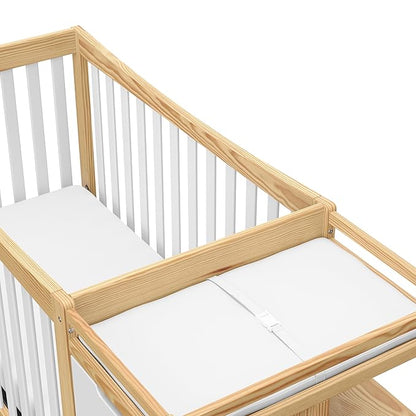 Graco Remi 4-In-1 Convertible Crib & Changer With Drawer (White & Natural) – GREENGUARD Gold Certified, Crib And Changing-Table Combo, Includes Changing Pad, Converts To Toddler Bed, Full-Size Bed