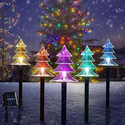 Christmas Solar Pathway Lights, Set of 5 Waterproof Landscape Christmas Lights, Stake Christmas Decorations, LED Lights for Yard Lawn Patio Walkway Decor (5PCS-Multi Colors-Tree)