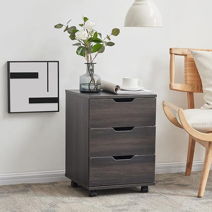 Farini 3-Drawer Vertical Filing Cabinet Rolling Wood Mobile File Cabinets Under Desk for Home Office with Casters (Dark Walnut, Fully Assembled)