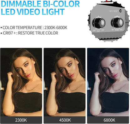 GVM 3 Pack LED Video Lighting Kits with APP Control, Bi-Color Variable 2300K~6800K with Digital Display Brightness of 10~100% for Video Photography, CRI97+ TLCI97 Led Video Light Panel +Barndoor