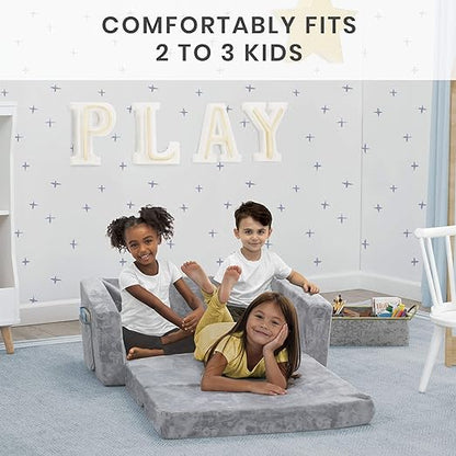 Delta Children MySize 9 Bin Plastic Toy Organizer - Greenguard Gold Certified, Grey & Serta Perfect Extra Wide Convertible Sofa to Lounger, Comfy 2-in-1 Flip Open Couch/Sleeper for Kids, Grey
