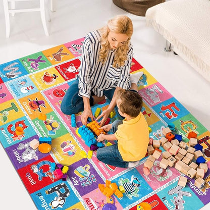 IMIKEYA Play Rugs Playroom Mat with Colorful Pattern, Playtime Collection ABC Alphabet, Seasons, Months, Fruit and Shapes Playmat Educational Rug for Kids Playroom Bedroom, 55 x 43.3 Inch