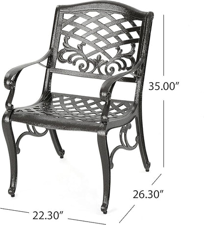 Christopher Knight Home Hallandale Outdoor Sarasota Cast Aluminum Rectangular Dining Set, 7-Pcs Set, Hammered Bronze
