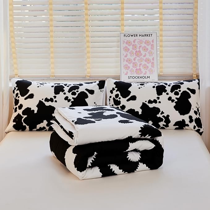 Cow Print Comforter Full,Western Comforter Set Full,Boys Full Comforter Set,Black and White Color Comforter,Cow Bedding Set,Cow Room Decor