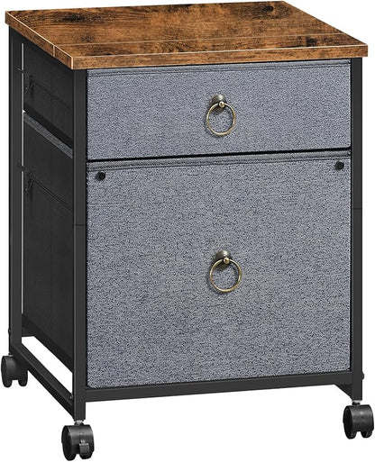 HOOBRO File Cabinet, 2-Drawer Filing Cabinet, Vertical Mobile Office Cabinet, Rolling Printer Stand, for A4/Letter Size Files, Nonwovens Drawer, for Home Office, Rustic Brown and Gray BFG21WJ01