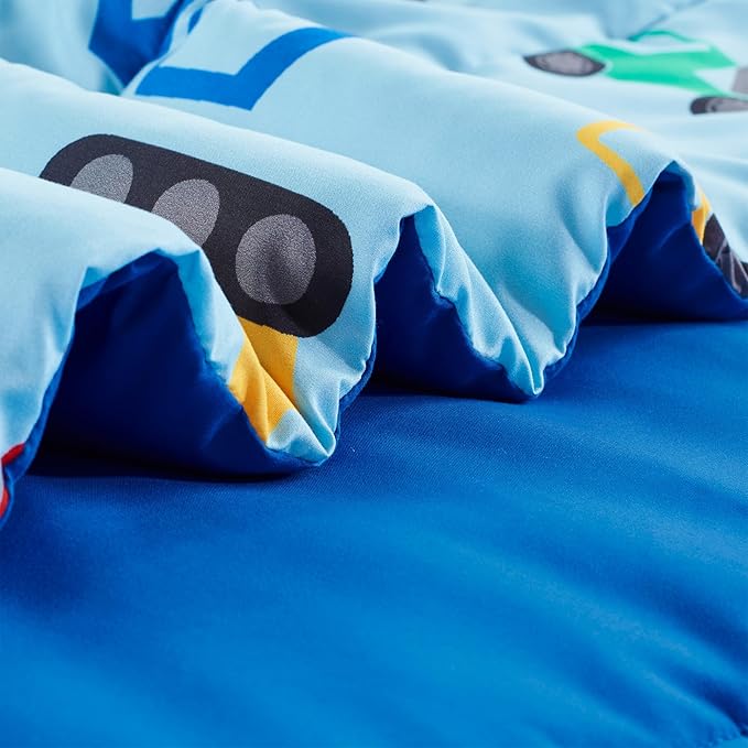 SLEEP ZONE Kids Bedding Comforter Set Full/Queen Size - Super Cute & Soft Kids Bedding 7 Pieces Set with Comforter, Sheet, Pillowcase & Sham (Construction Truck)