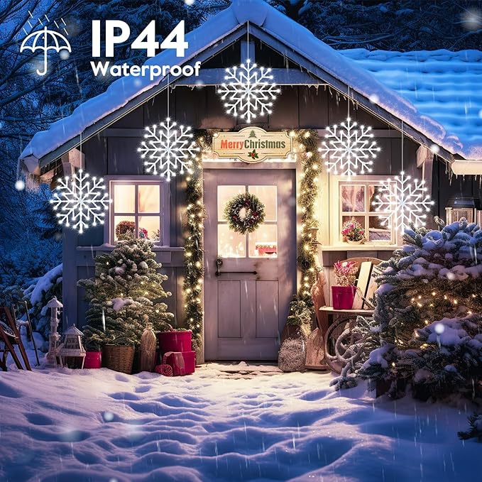 Brightown 2 Pack Christmas Snowflake Icicle Lights Outdoor - Plug-in 23.6ft 10 Drops 480LED Snowflake Window Lights, Connectable for Indoor Outdoor Porch Eaves Rooftops Christmas Decoration