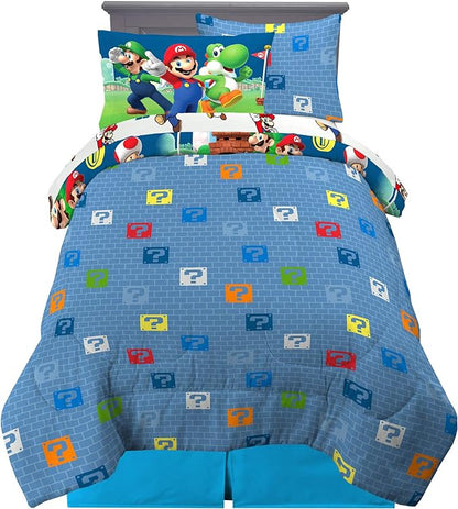 Franco Kids Bedding Super Soft Comforter and Sheet Set with Sham, 5 Piece Twin Size, Mario