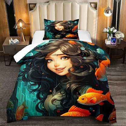 Twin Size Comforter Set for Girls - Girls Comforter Set - Kids Comforter Sets for Girls Bedroom Decor 2 Piece Pretty Princess Bedding with 1 Pillowcase