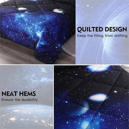 Litanika 3D Galaxy Comforter Full(79x90lnch), 3 Pieces(1 Galaxy Comforter, 2 Pillowcases) Universe Outer Space Bedding Set, Microfiber Comforter Set for Kid Boy Girl Teen