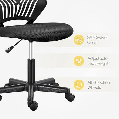 Yaheetech Students Cute Desk Chair Low-Back Armless Study Chair w/Lumbar Support Adjustable Swivel Chair in Home Bedroom School, Black