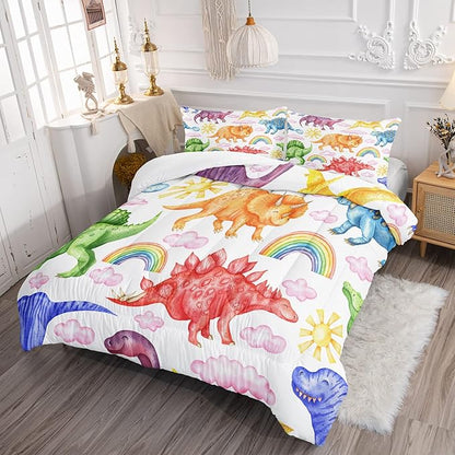 CVHOUSE Dinosaur Bedding Set,Dinosaur Comforter,Dinosaur Comforter Set Queen,Microfiber Quilt Set with 1 Comforter and 2 Pillow Cases- 3 Piece
