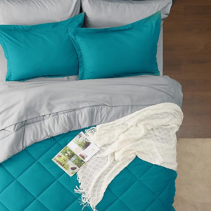 Bedsure Teal Full Size Comforter Set - 7 Pieces Reversible Bed in a Bag Set with Comforters, Sheets, Pillowcases & Shams