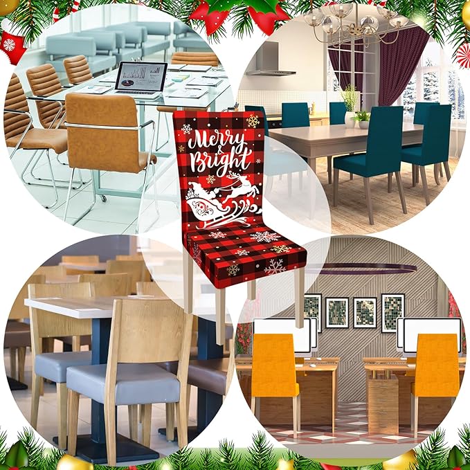 Ganeen 6 Pcs Christmas Chair Covers Merry Christmas Chair Back Cover Stretch Christmas Seat Cover Washable Xmas Dining Chair Protector Slipcover for Dining Room Kitchen Holiday Party (Cute Style)