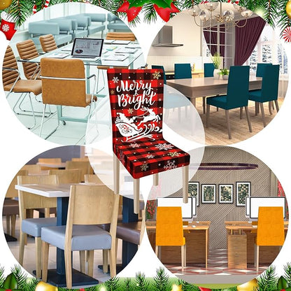 Ganeen 6 Pcs Christmas Chair Covers Merry Christmas Chair Back Cover Stretch Christmas Seat Cover Washable Xmas Dining Chair Protector Slipcover for Dining Room Kitchen Holiday Party (Cute Style)