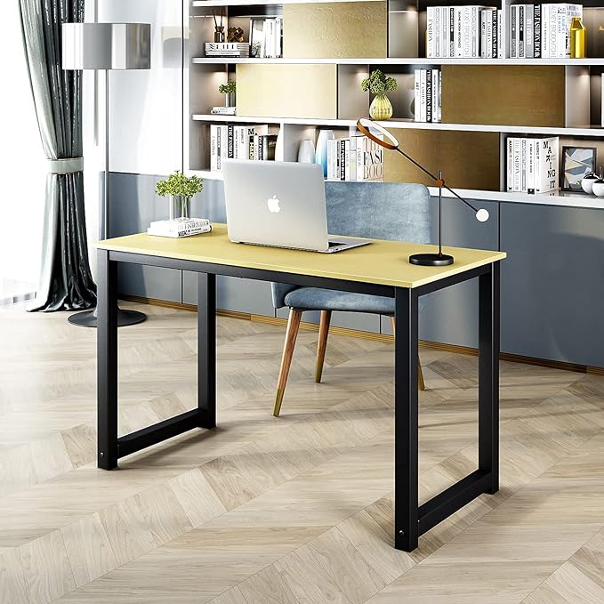 Computer Writing Desk 47 inch,Modern Simple Style PC Table, Black Metal Frame, Sturdy Home Office Table,Oak