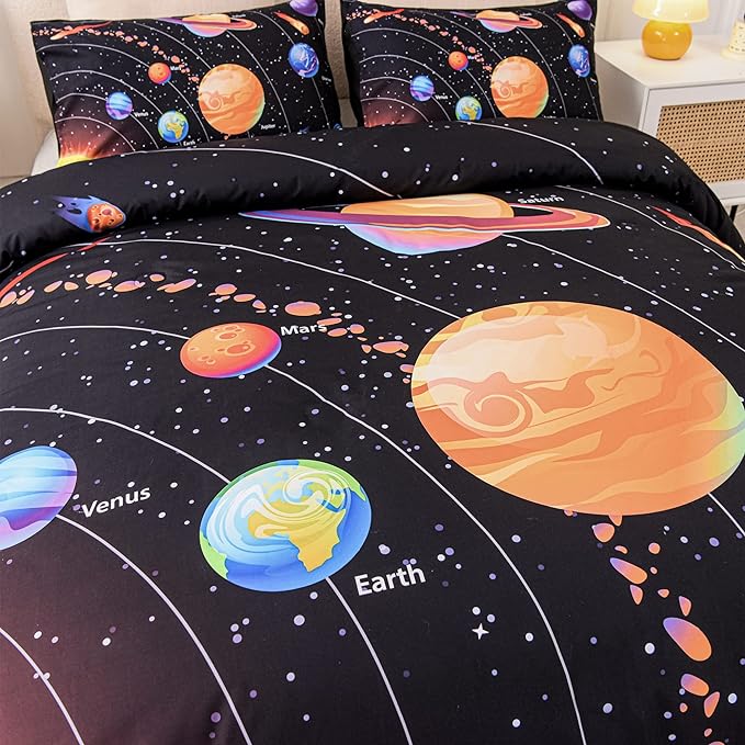 Solar System Comforter Set Twin Outer Space Room Decor Bedding Set 3 Pieces 1 Planets Theme Comforter and 2 Pillow Shams for Boys Kids Ultra-Soft Microfiber All Seasons for Bedroom Sofa