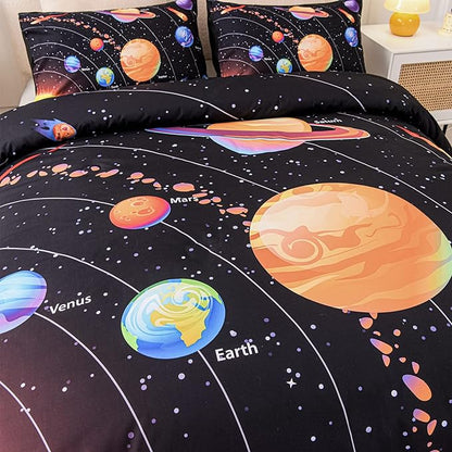 Solar System Comforter Set Twin Outer Space Room Decor Bedding Set 3 Pieces 1 Planets Theme Comforter and 2 Pillow Shams for Boys Kids Ultra-Soft Microfiber All Seasons for Bedroom Sofa