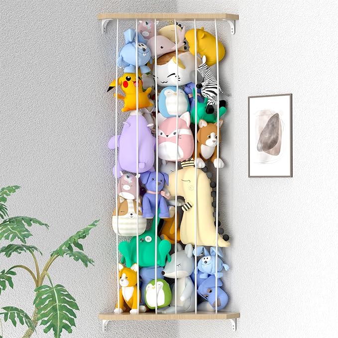 Stuffed Animal Storage Toy Storage Organizer, Upgraded Stuffed Animal Hammock Corner & Stuffed Animal Net for Plushie Toys with Adjustable Height for Kids Playroom Bedroom Organizer