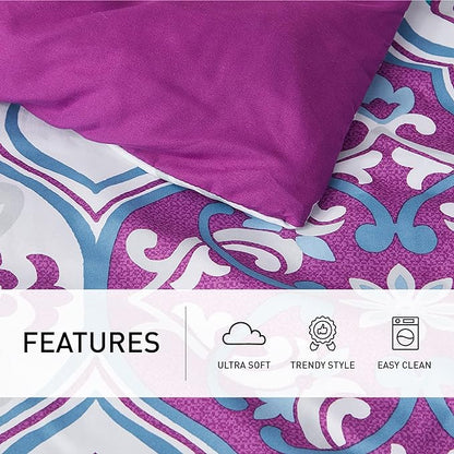 Degrees of Comfort Full Size Complete Comforter Sets, Lattice Boho Bed in A Bag,Microfiber Bedding Set with Side Pockets, Matching Decorative Pillow, 8 Piece Purple