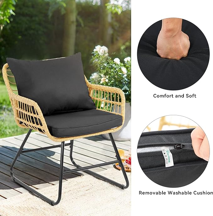 YITAHOME 4-Piece Patio Furniture Wicker Outdoor Bistro Set, All-Weather Rattan Conversation Loveseat Chairs for Backyard, Balcony and Deck with Soft Cushions and Metal Table (Light Brown+black)