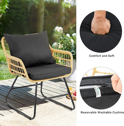 YITAHOME Patio Furniture Wicker Outdoor Bistro Set, 4-Piece All Weather Patio Furniture Rattan Conversation Loveseat Sets for Backyard, Balcony and Deck, Light Brown+Black