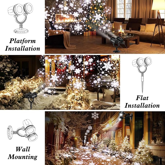 2024 Upgraded Dual-Head Christmas Snowflake Projector Light Outdoor,IP65 Waterproof Christmas LED Projector Light Outside,180° Rotation Projector for Indoor,Patio Wall Window Decorations