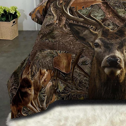 NINENINE Deer Bedding Sets Full Size for Boys Adult Teens Western Woodland Camo Comforter Moose Wildlife Forest Bedding,Bear Animals Hunting Bed Sets with 1 Comforter 2 Pillowcases