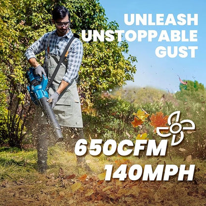 DongCheng Leaf Blower, 650 CFM 40V Cordless Leaf Blower with 2 * 4.0Ah Batteries and Charger, Variable Speed Jet Fan Brushless Motor Electric Leaf Blower for Town Care, Patio, Blowing Leaves and Snow