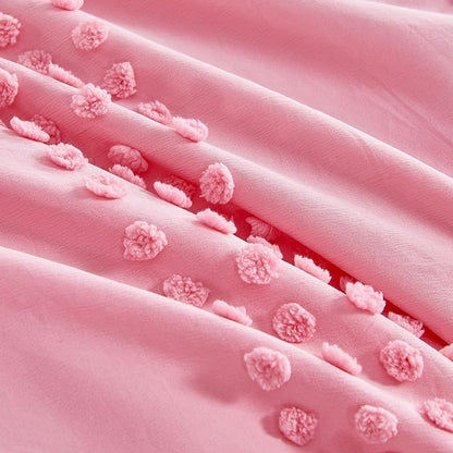 ENJOHOS Girls Full Size Comforter Bedding Sets Pink, 3 PCS Boho Comforter with Tufted Dots, Shabby Chic Bedding Comforter for All Season, Lightweight Fluffy Microfiber Comforter with 2 Pillowcases