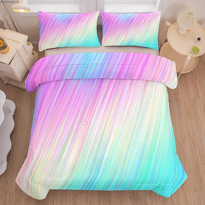 Bodhi pink full comforter set,comforter set for girls,tie dye bedding set for kids,kids girls bedding sets,full comforter sets for girls,3PCS rainbow bedding set with pillowcase