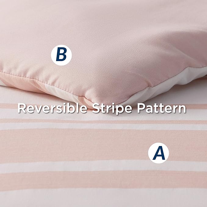 Bedsure Light Pink Comforter Set Queen 7 Pieces, Light Pink White Striped Bedding Sets All Season Bed in a Bag, 2 Pillow Shams, Flat Sheet, Fitted Sheet and 2 Pillowcases